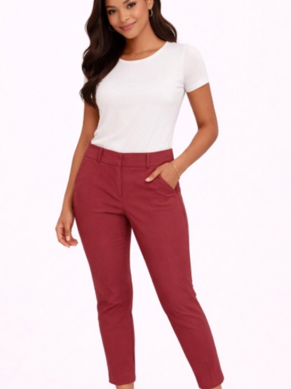 NWT LOFT Ann Taylor Marisa Skinny Ankle Pants, Red Berry Maroon - Size 12